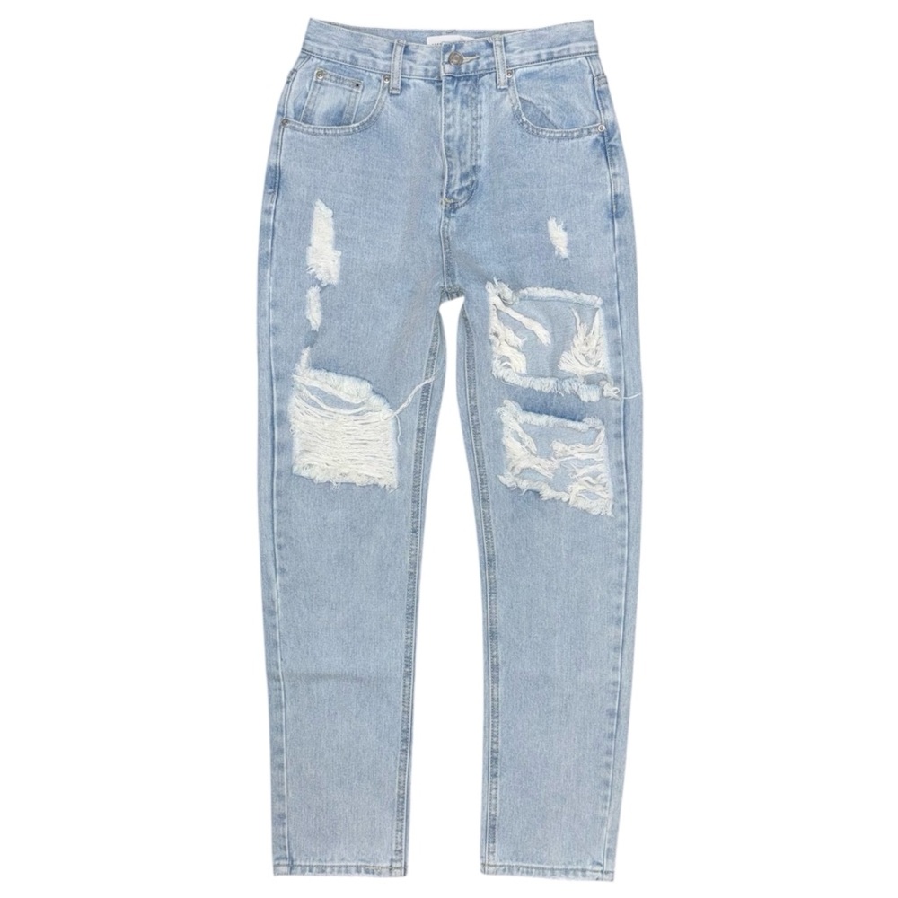 NWT Grey Lab High Rise Cut Out Ripped Straight Leg Jeans Sz 25 Light Distressed